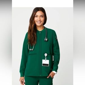 Figs Hunter green scrub jacket top